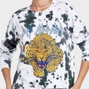 Def Leppard Womens Sz Small Black and Gray Tie Dye Sweatshirt Vintage Look